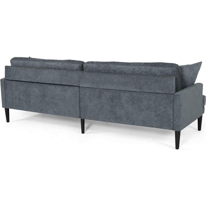 Divano Foli, gambe affusolate, 96 pollici, panche in peluche, tessuto blu scuro