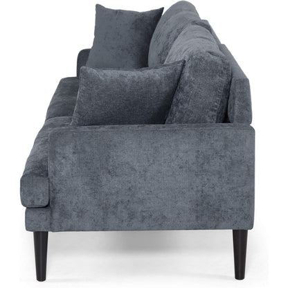 Divano Foli, gambe affusolate, 96 pollici, panche in peluche, tessuto blu scuro