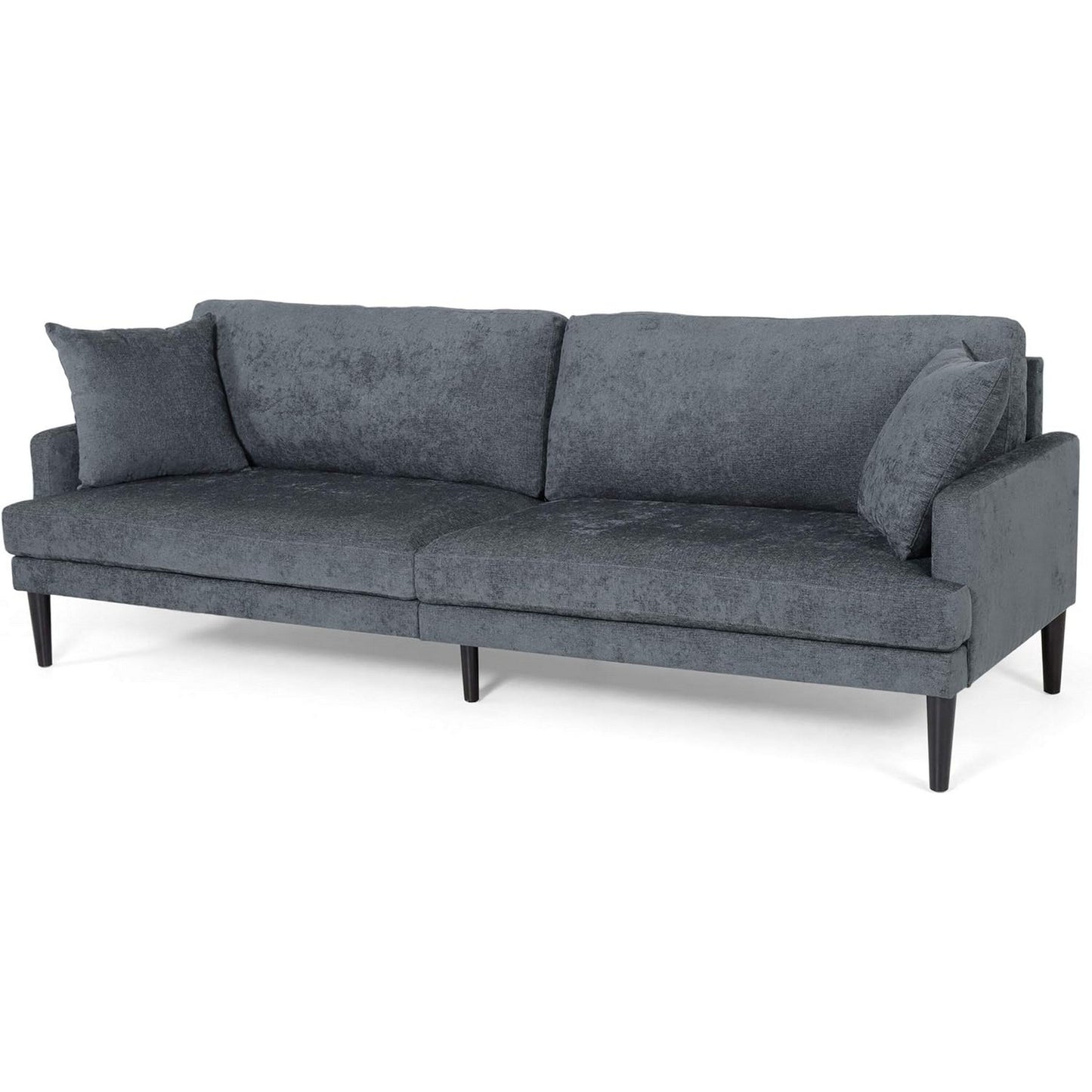 Divano Foli, gambe affusolate, 96 pollici, panche in peluche, tessuto blu scuro