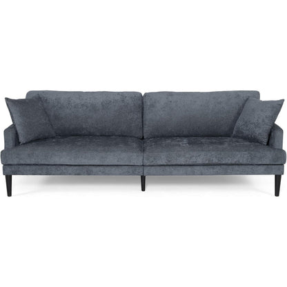 Divano Foli, gambe affusolate, 96 pollici, panche in peluche, tessuto blu scuro