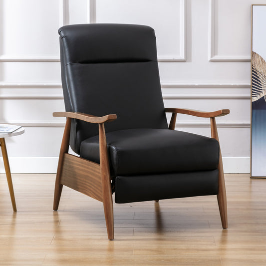 Poltrona reclinabile Fordham in pelle pieno fiore con braccioli in legno e schienale a spinta di Greyson Living