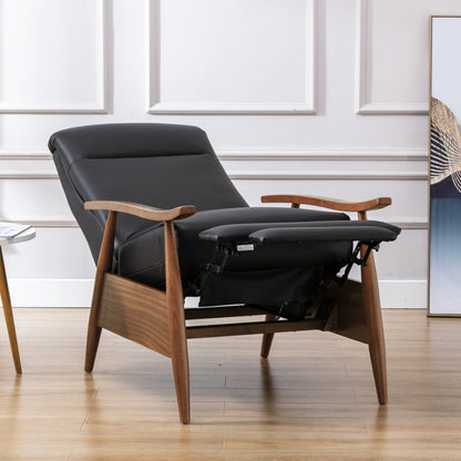 Poltrona reclinabile Fordham in pelle pieno fiore con braccioli in legno e schienale a spinta di Greyson Living