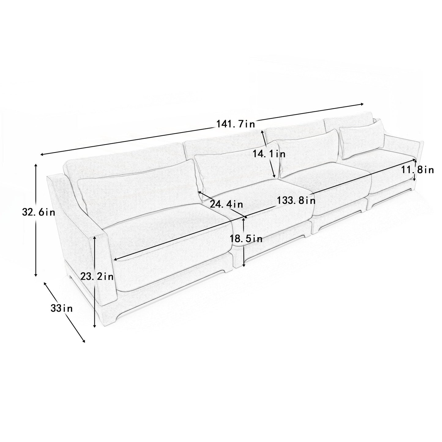 Divano a quattro posti in ciniglia con cuscino lombare