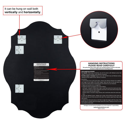 Specchio da parete elegante, oblungo, smussato e smerlato, senza cornice