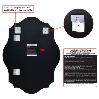 Specchio da parete elegante, oblungo, smussato e smerlato, senza cornice