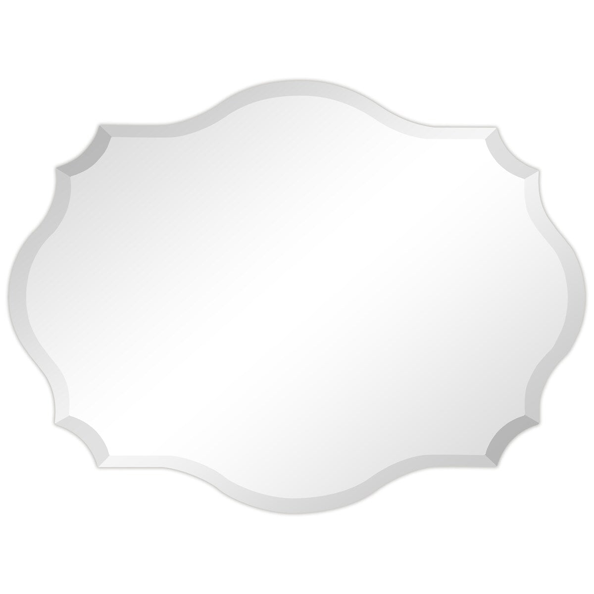 Specchio da parete elegante, oblungo, smussato e smerlato, senza cornice