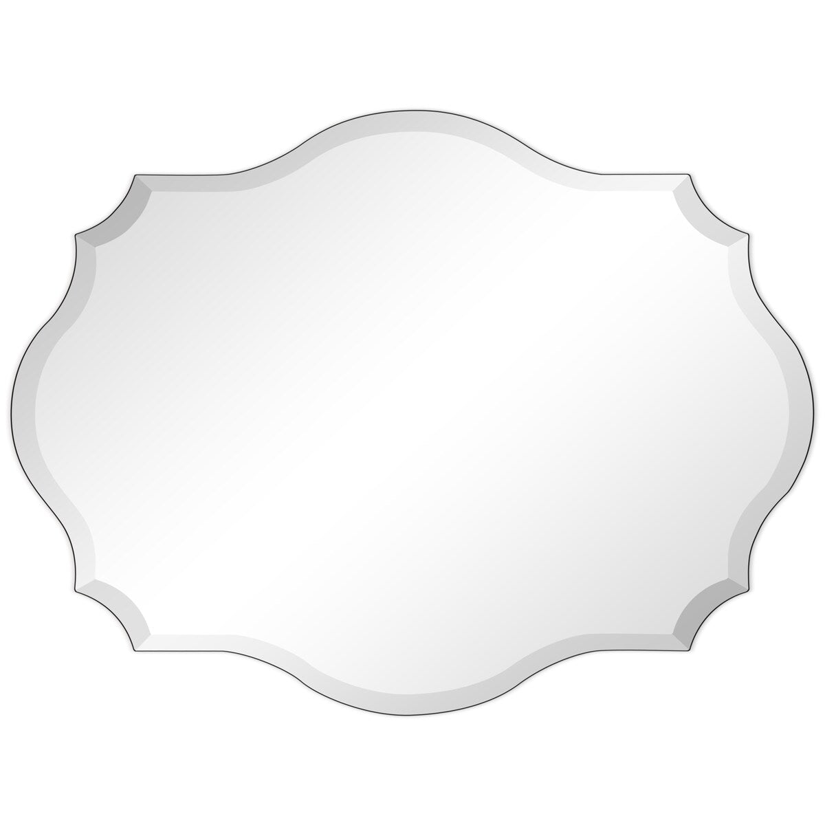 Specchio da parete elegante, oblungo, smussato e smerlato, senza cornice