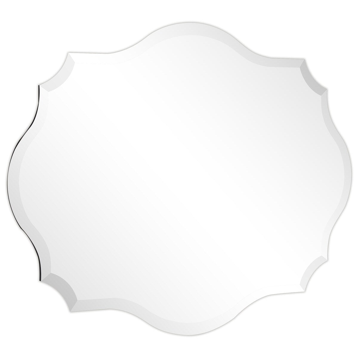 Specchio da parete elegante, oblungo, smussato e smerlato, senza cornice