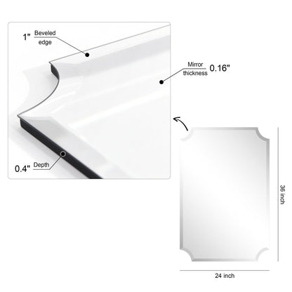 Specchio da parete rettangolare senza cornice, smussato, per bagno, toeletta, camera da letto, con 1 bordo smussato - Trasparente