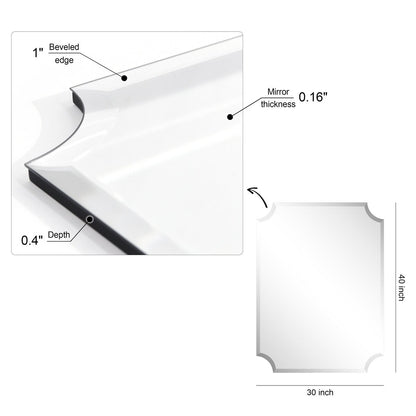 Specchio da parete rettangolare senza cornice, smussato, per bagno, toeletta, camera da letto, con 1 bordo smussato - Trasparente
