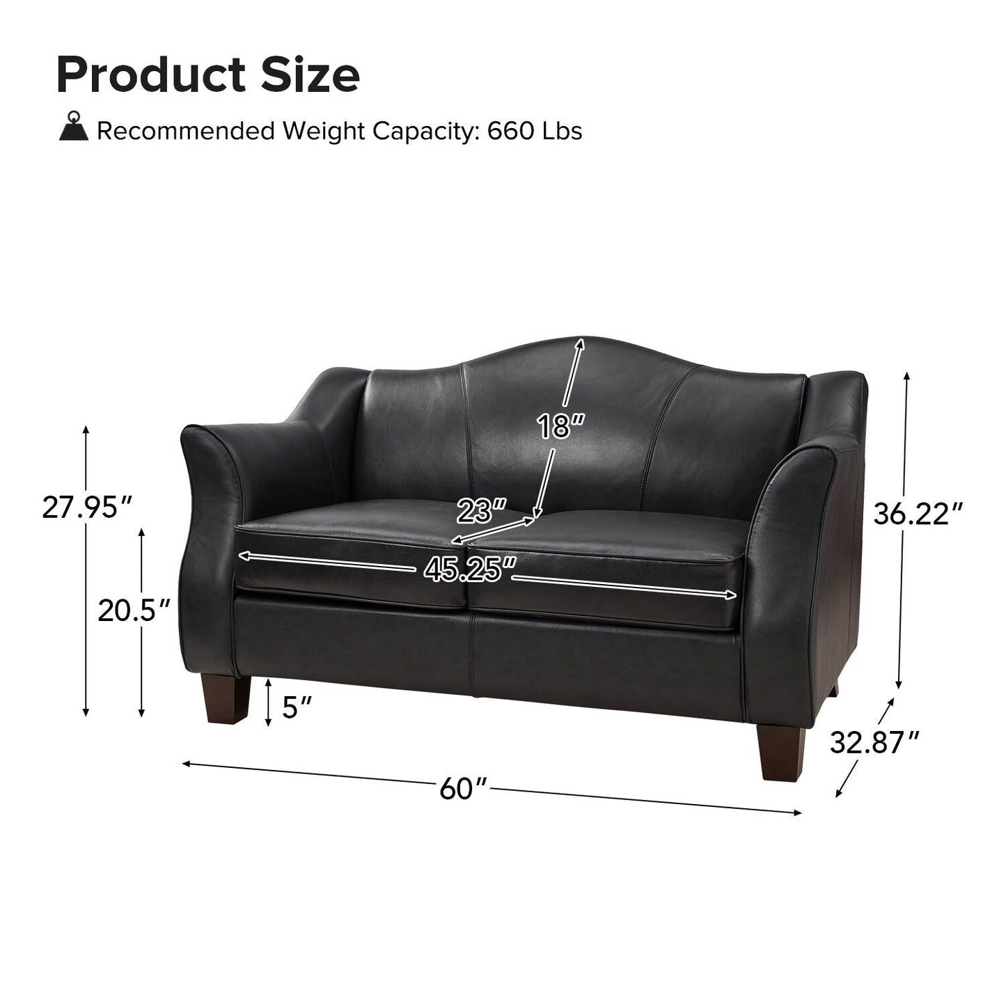 Divano Franco Traditional da 60 pollici in vera pelle di HULALA HOME