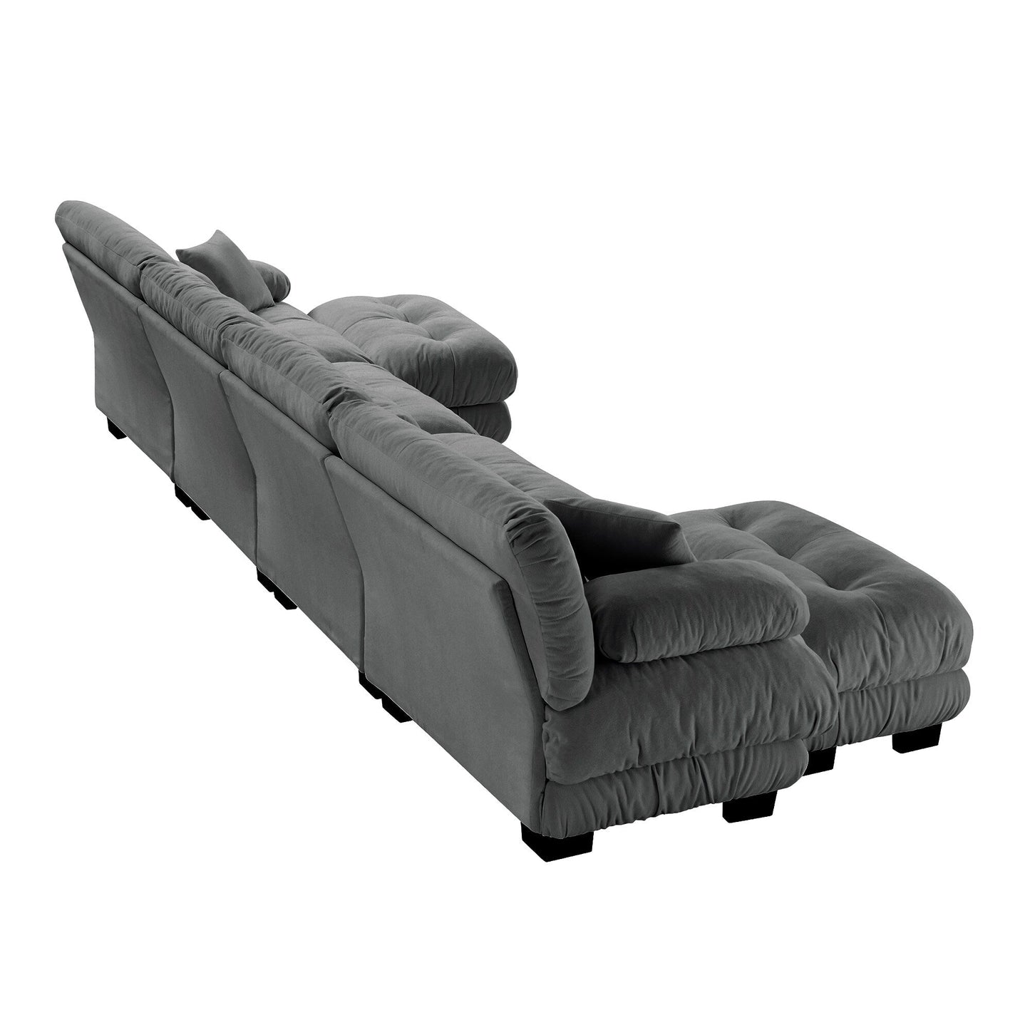 Divano componibile modulare a 4 posti in ciniglia con combinazione libera, 2 pouf e cuscino per soggiorno