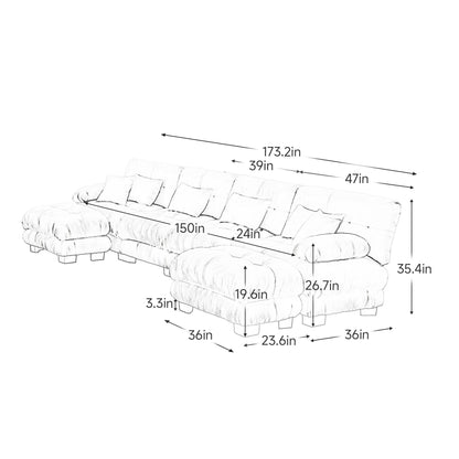 Divano componibile modulare a 4 posti in ciniglia con combinazione libera, 2 pouf e cuscino per soggiorno