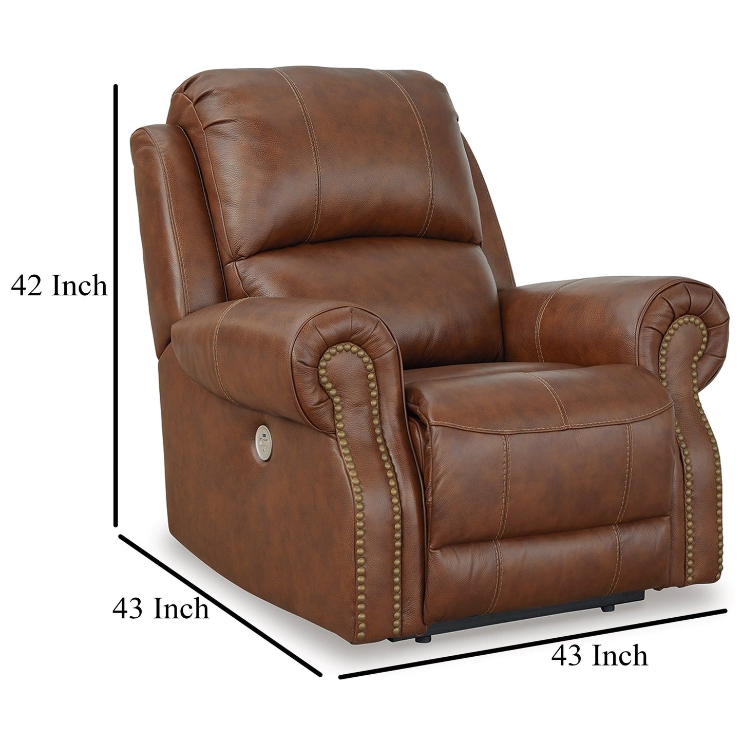 Poltrona reclinabile elettrica Freye, USB, morbida pelle marrone chiaro imbottita