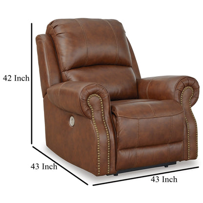 Poltrona reclinabile elettrica Freye, USB, morbida pelle marrone chiaro imbottita