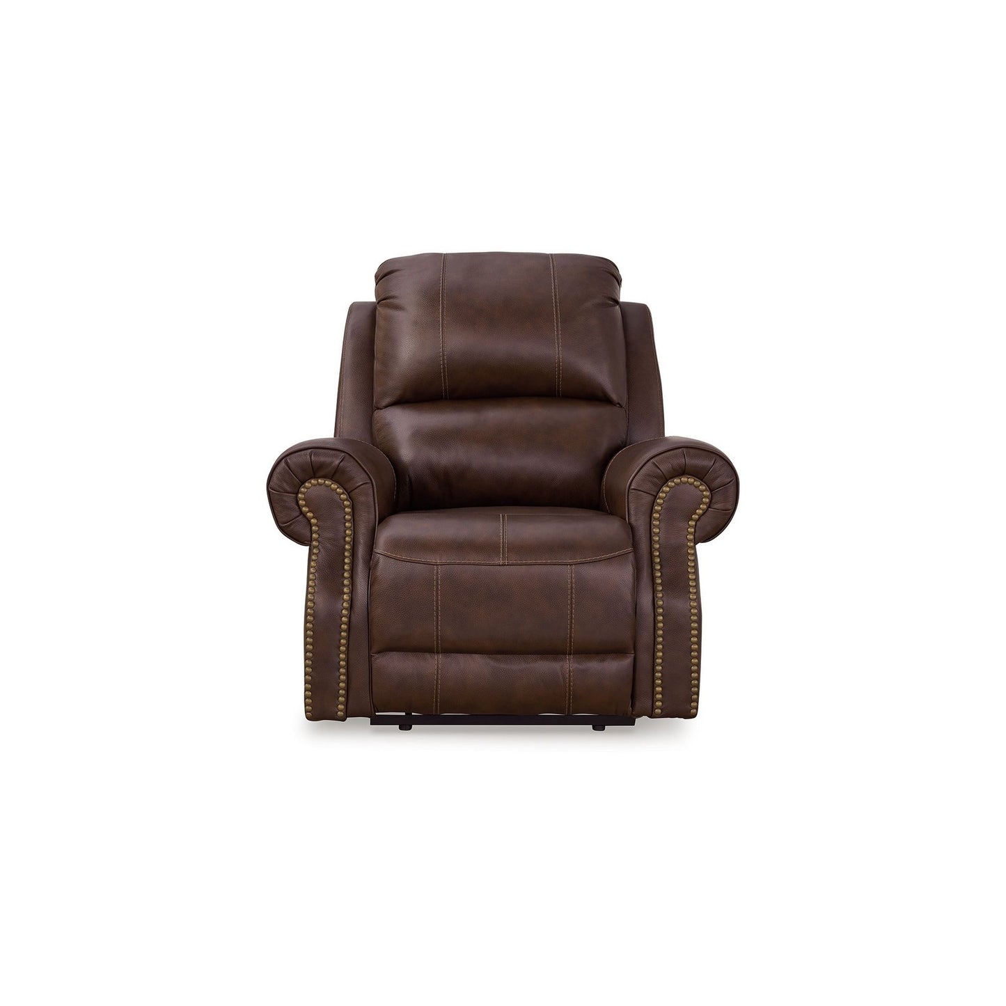 Poltrona reclinabile elettrica Freye, USB, Zero Wall, pelle marrone scuro, finiture con borchie