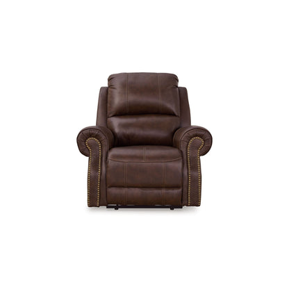 Poltrona reclinabile elettrica Freye, USB, Zero Wall, pelle marrone scuro, finiture con borchie