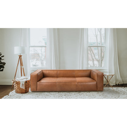 Divano moderno in vera pelle per soggiorno UR Livingroom, interamente in pelle anilina, dimensioni: 100 x 43 x 26,25 cm.