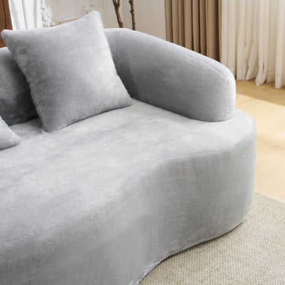 Divano componibile a L a compressione completa con chaise longue curva, divano modulare in ciniglia, divano a compressione