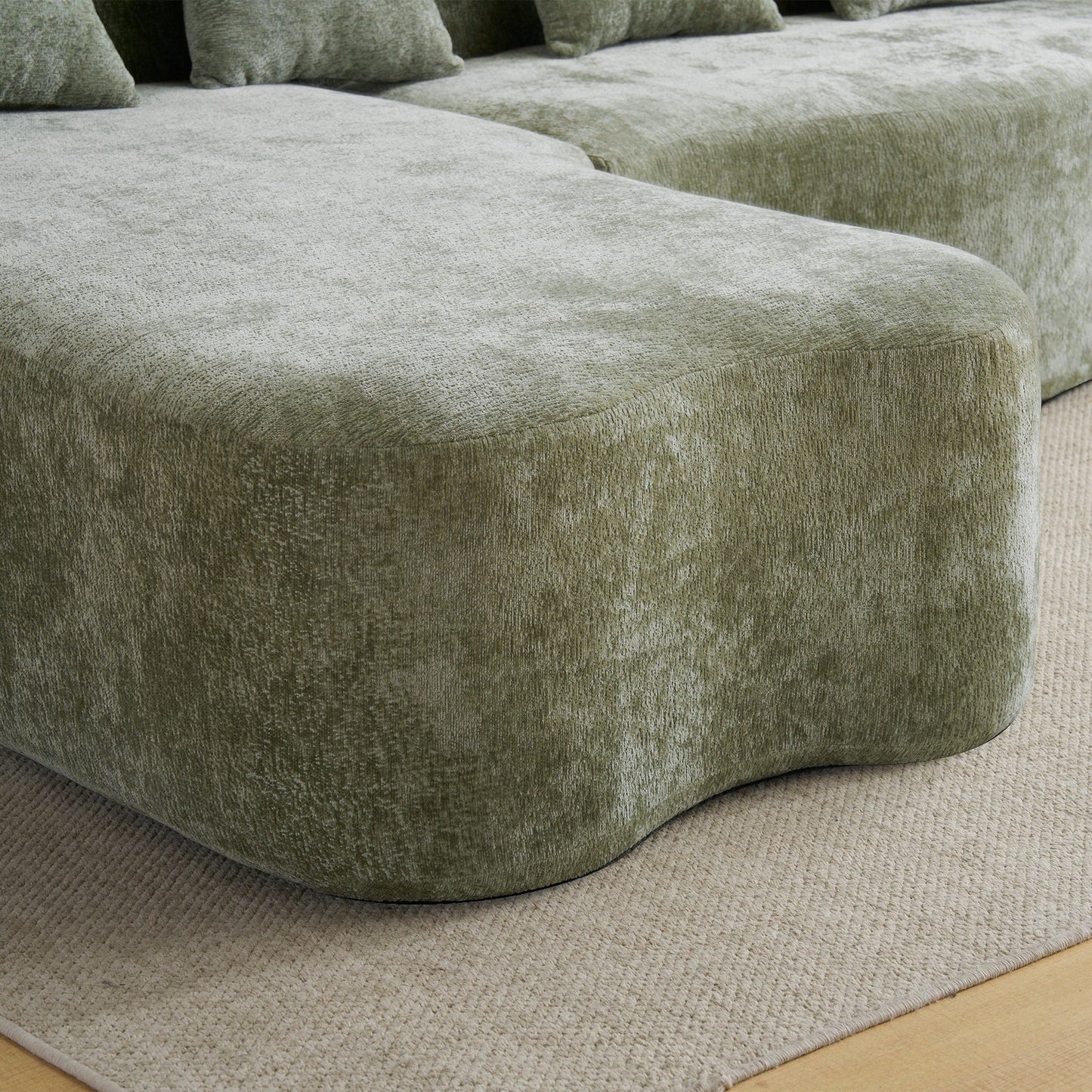 Divano componibile a L a compressione completa con chaise longue curva, divano modulare in ciniglia, divano a compressione