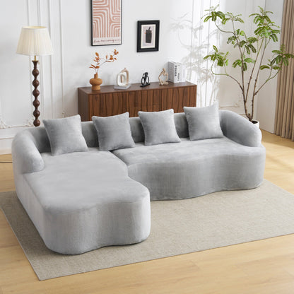 Divano componibile a L a compressione completa con chaise longue curva, divano modulare in ciniglia, divano a compressione