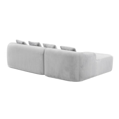 Divano componibile a L a compressione completa con chaise longue curva, divano modulare in ciniglia, divano a compressione