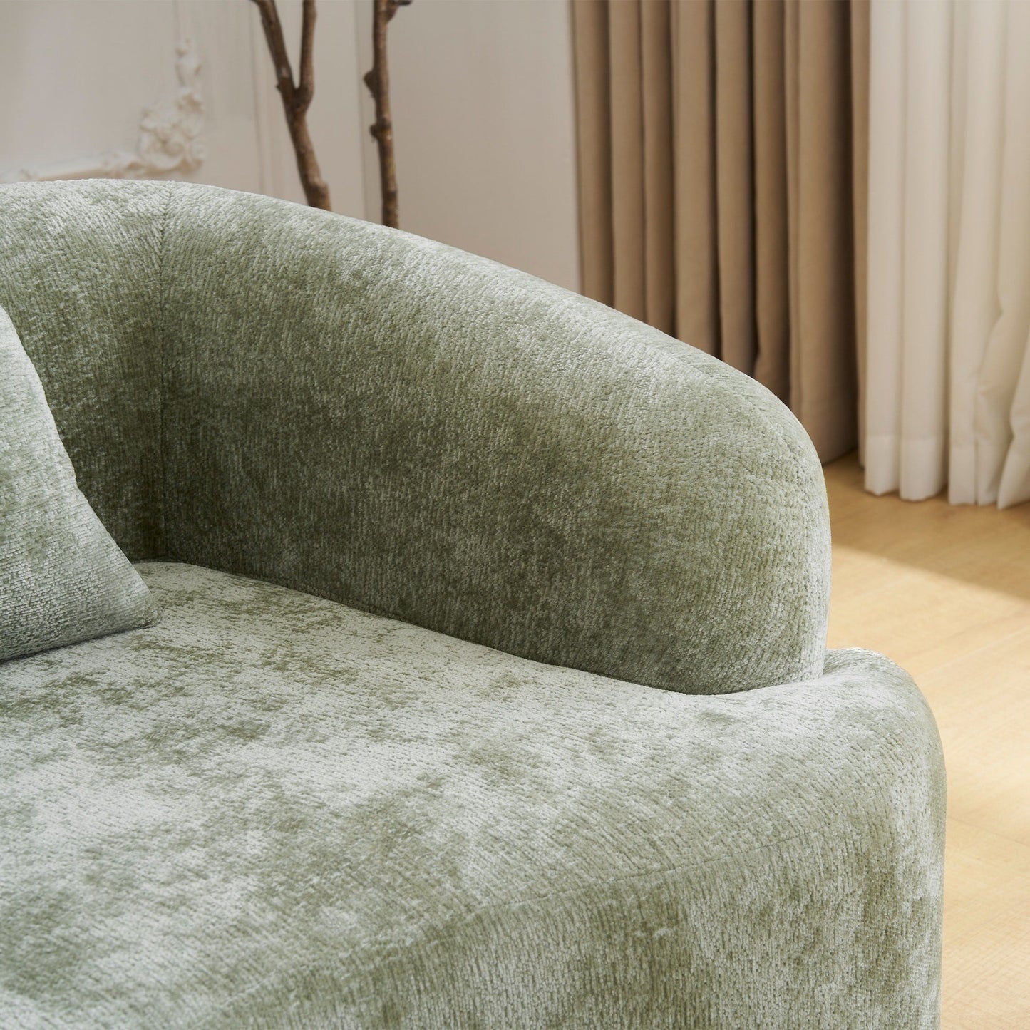 Divano componibile a L a compressione completa con chaise longue curva, divano modulare in ciniglia, divano a compressione