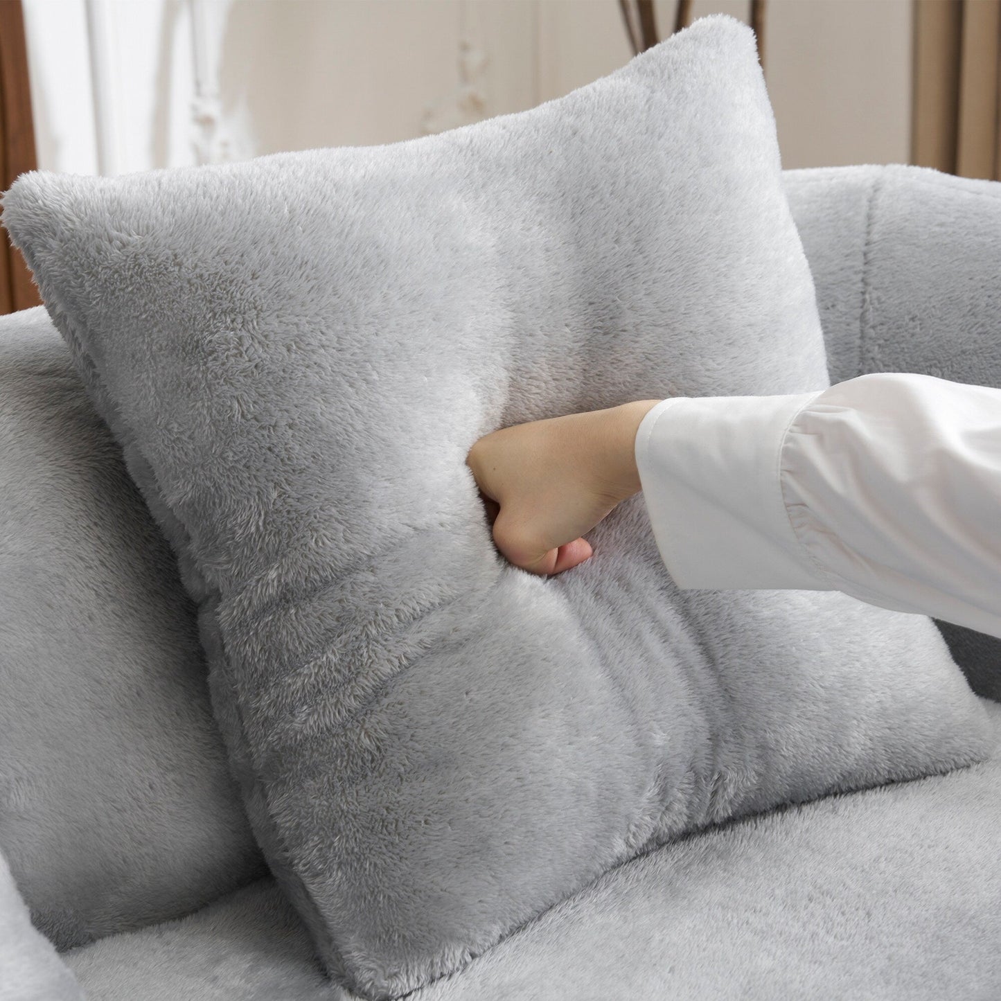 Divano componibile a L a compressione completa con chaise longue curva, divano modulare in ciniglia, divano a compressione