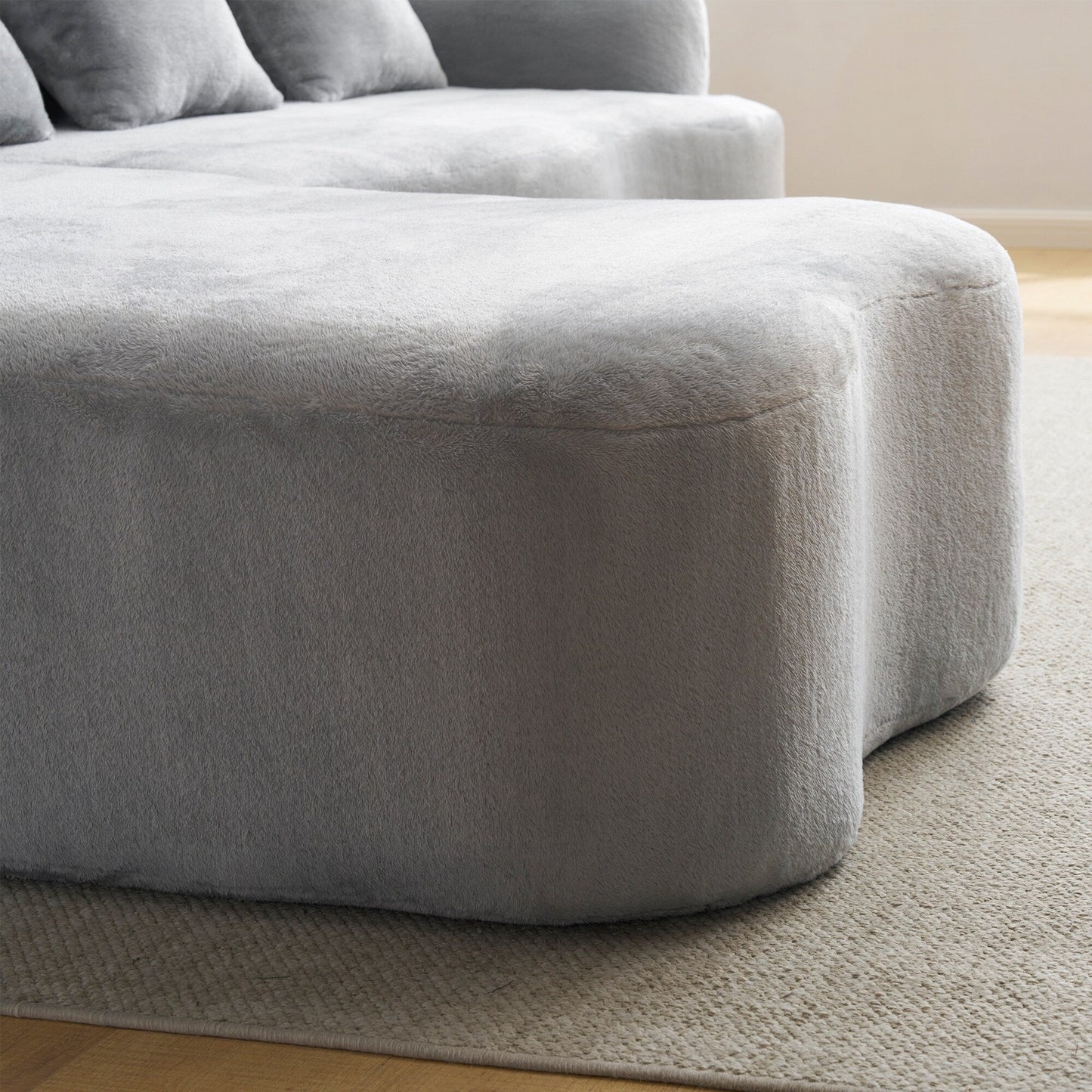 Divano componibile a L a compressione completa con chaise longue curva, divano modulare in ciniglia, divano a compressione