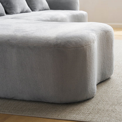 Divano componibile a L a compressione completa con chaise longue curva, divano modulare in ciniglia, divano a compressione