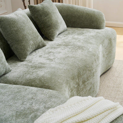 Divano componibile a L a compressione completa con chaise longue curva, divano modulare in ciniglia, divano a compressione