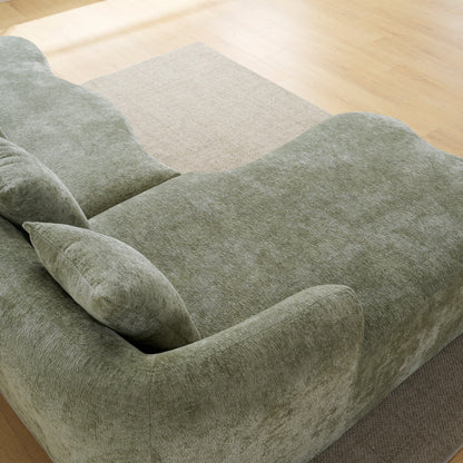 Divano componibile a L a compressione completa con chaise longue curva, divano modulare in ciniglia, divano a compressione