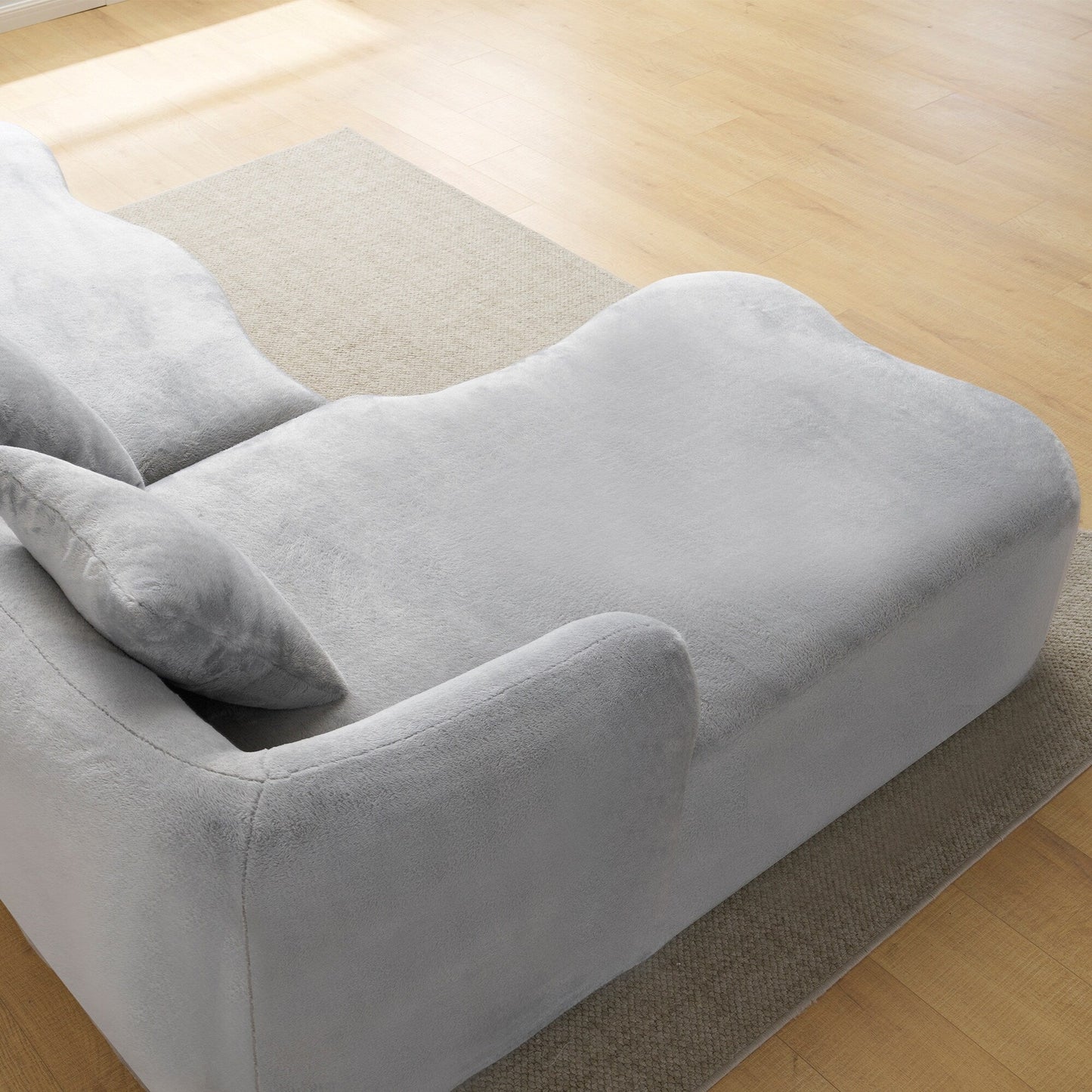 Divano componibile a L a compressione completa con chaise longue curva, divano modulare in ciniglia, divano a compressione