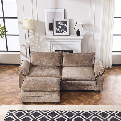 Divano in ciniglia con cuscino doppio KD completo e pouf