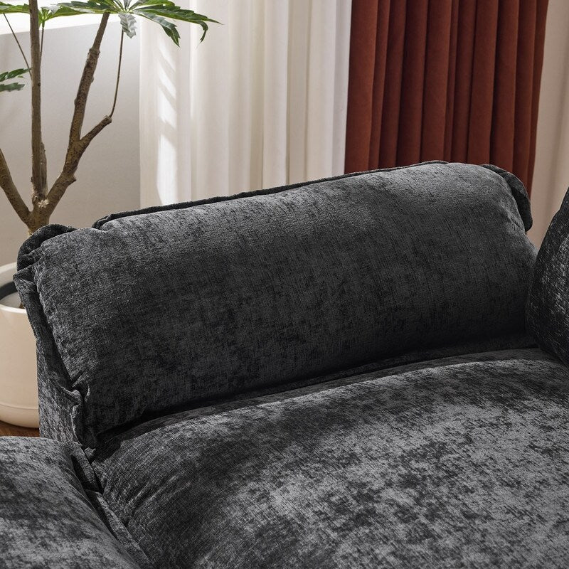 Divano in ciniglia con cuscino doppio KD completo e pouf