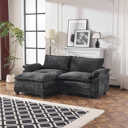 Divano in ciniglia con cuscino doppio KD completo e pouf