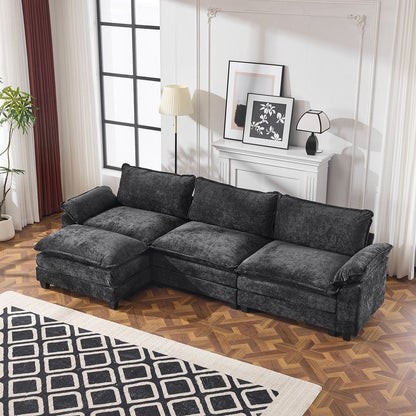 Divano in ciniglia con cuscino doppio KD completo e pouf