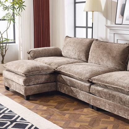 Divano in ciniglia con cuscino doppio KD completo e pouf