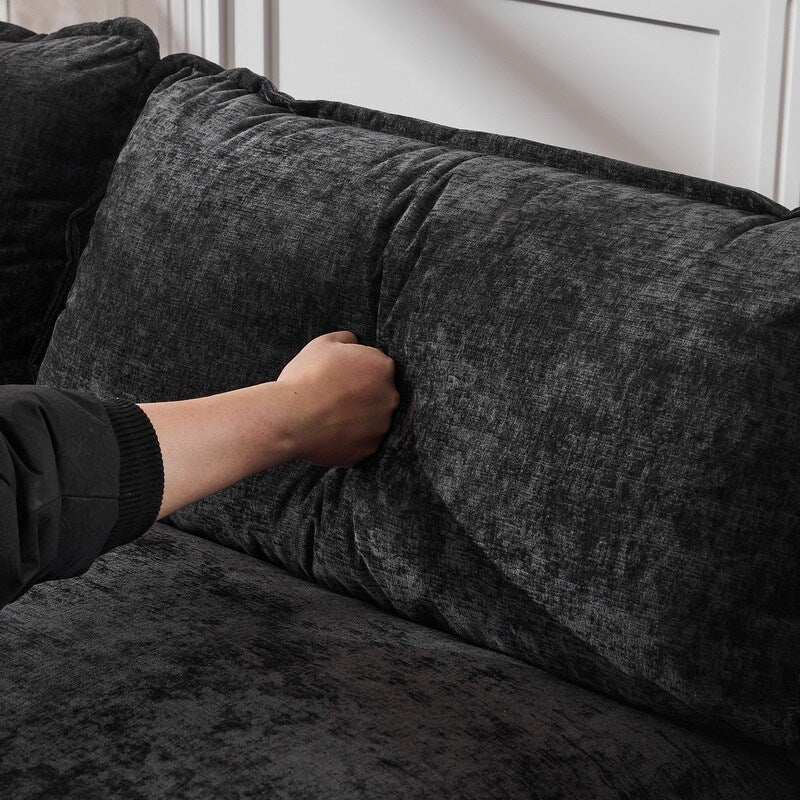 Divano in ciniglia con cuscino doppio KD completo e pouf