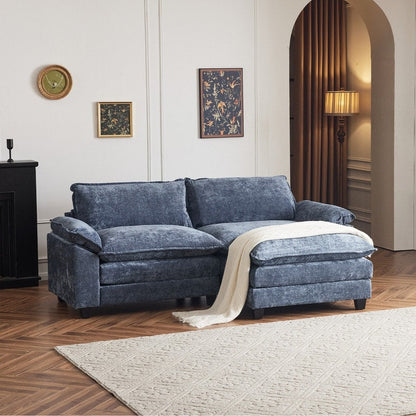 Divano in ciniglia con cuscino doppio KD completo e pouf