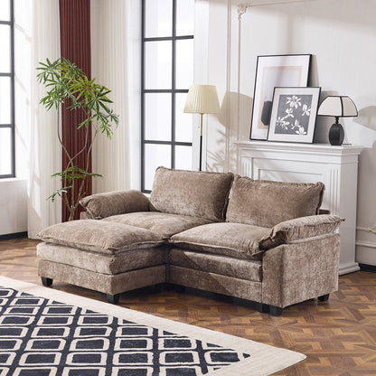 Divano in ciniglia con cuscino doppio KD completo e pouf