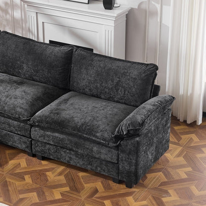 Divano in ciniglia con cuscino doppio KD completo e pouf