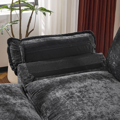 Divano in ciniglia con cuscino doppio KD completo e pouf