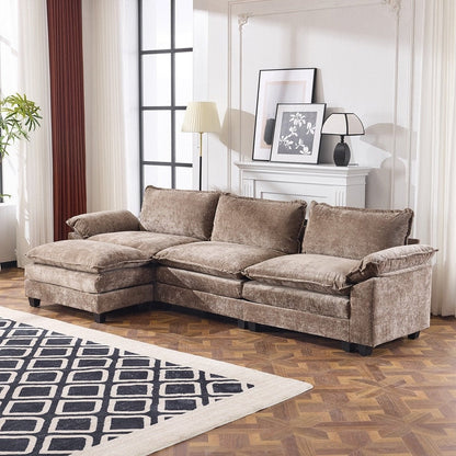 Divano in ciniglia con cuscino doppio KD completo e pouf