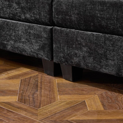 Divano in ciniglia con cuscino doppio KD completo e pouf