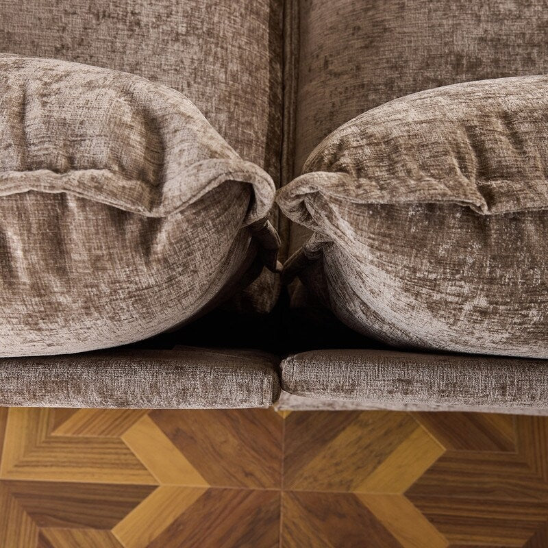 Divano in ciniglia con cuscino doppio KD completo e pouf