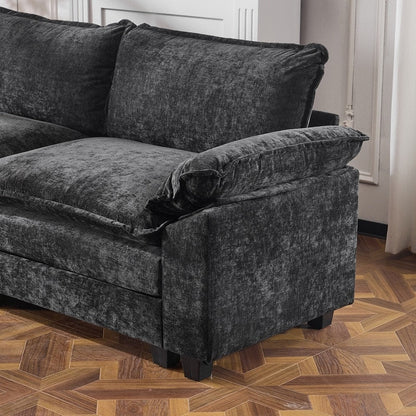 Divano in ciniglia con cuscino doppio KD completo e pouf