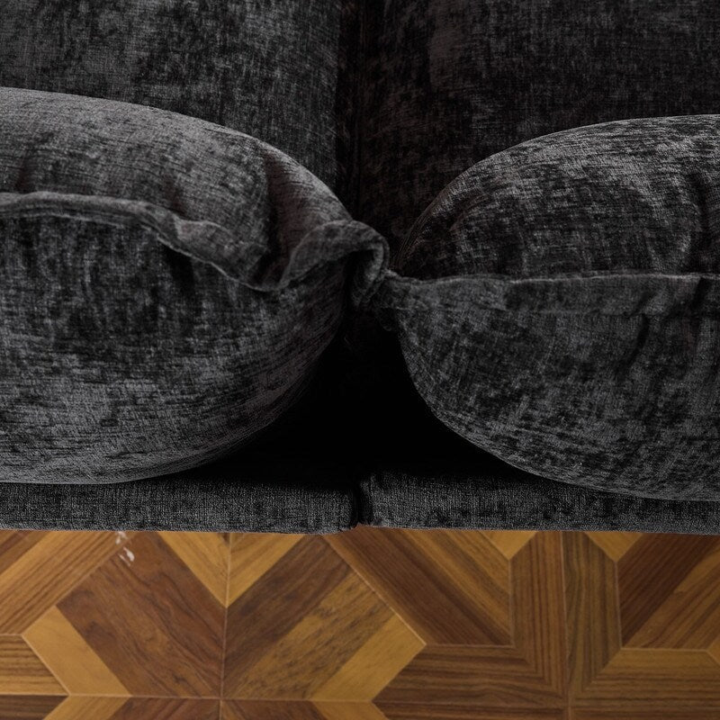 Divano in ciniglia con cuscino doppio KD completo e pouf