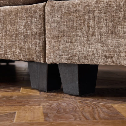 Divano in ciniglia con cuscino doppio KD completo e pouf