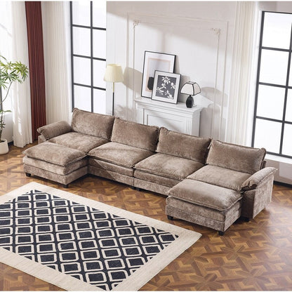 Divano in ciniglia con cuscino doppio KD completo e pouf